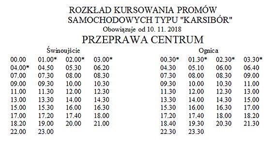 Rozkad kursowania promw samochodowych typu „Karsibr” Obowizuje od 10.11.2018